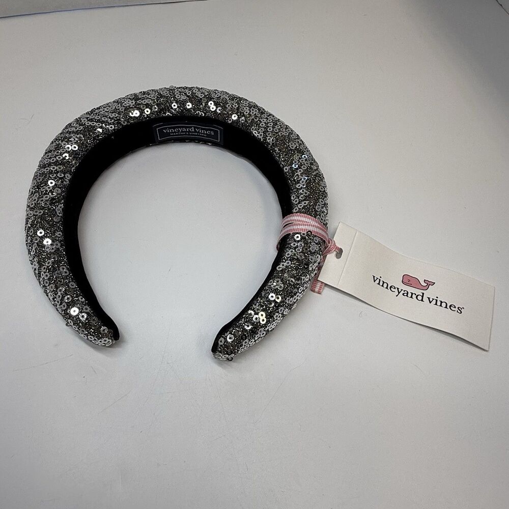 Vineyard Vines Sponge Wrapped Silver Metallic Headband New